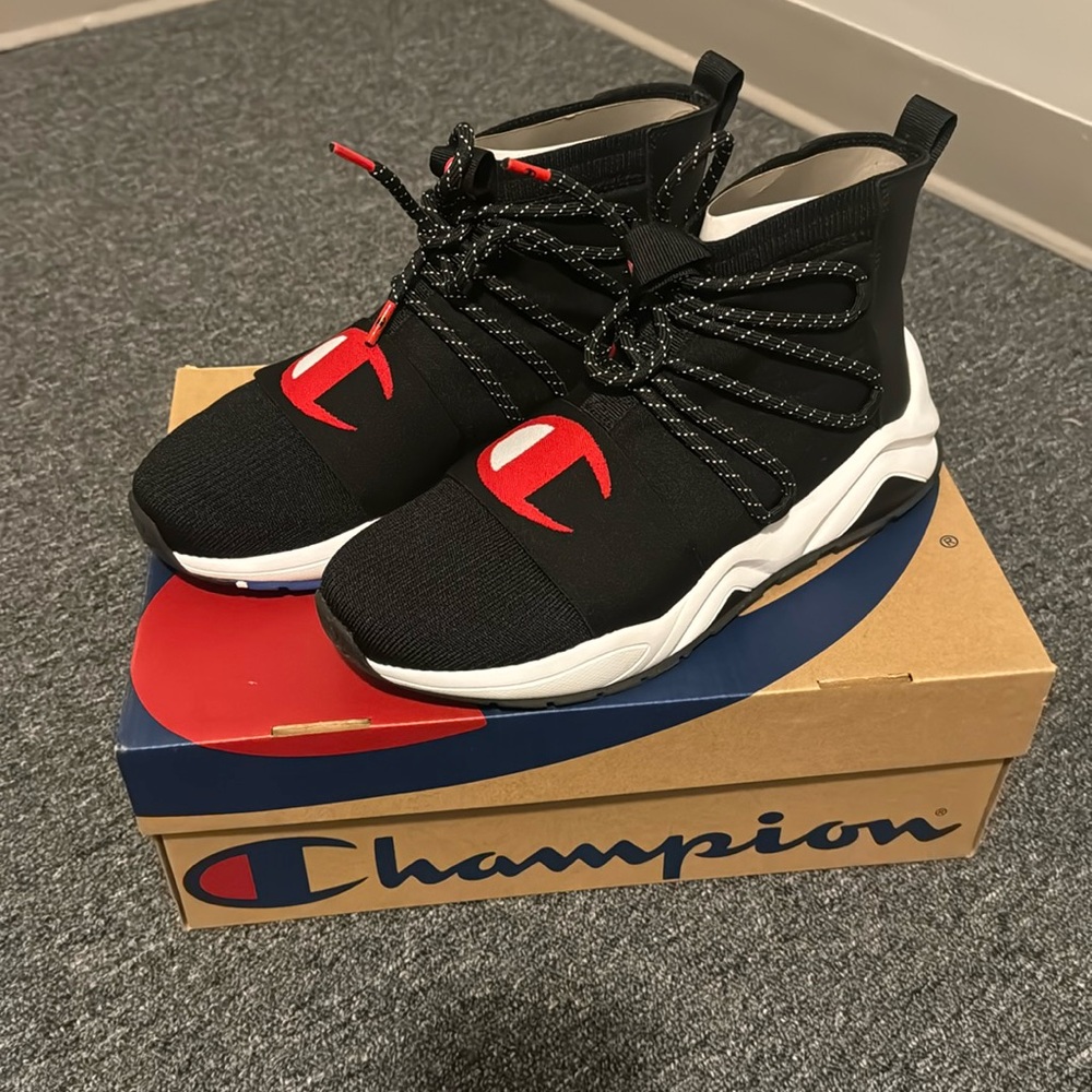 New Mens Champion Rally Hype Mid High Top Shoe Size 10.5 Black & White
